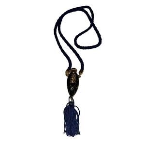 Vintage Avon Mesmerize Blue Enamel Gold Tone Perfume Decanter Necklace NOS
